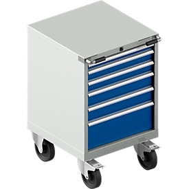 Armoire à outils mobile WSK 27-27, 6 tiroirs, jusqu'à 75 kg, H 870 mm, fermeture individuelle, acier, gris clair/bleu gentiane