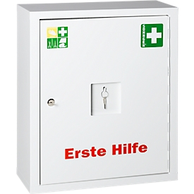 Armoire à pharmacie EUROSAFE, l. 490 x P 200 x H 560 mm, conforme à la norme DIN 13169, avec contenu, blanc