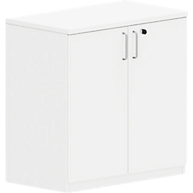 Armoire à portes battantes BEXXSTAR, en bois, 2 hauteurs de classeur, l. 800 x P 445 x H 825 mm, blanc