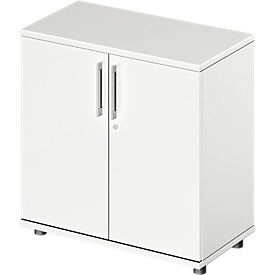 Armoire à portes battantes TETRIS WOOD - l. 800 x P 421 x H 800 mm (hauteur patins inclus) - 2 HC - blanc - notre marque Schäfer Shop Genius