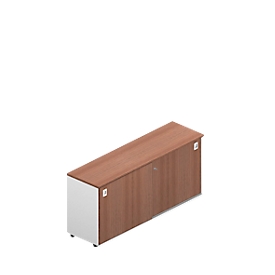 Armoire à portes coulissantes ARLON OFFICE, 2 compartiments, verrouillable, poignées coquille, L 1600 x P 450 x H 730 mm, décor noyer canaletto