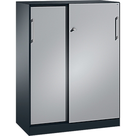 Armoire à portes coulissantes ASISTO C 3000, 3 hauteurs de classeurs, avec plateau de finition, largeur de 1000 mm, anthracite/argent alu