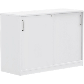 Armoire à portes coulissantes BEXXSTAR portes en bois, 2 hauteurs de classeur, l. 1200 x P 420 x H 825 mm, blanc