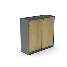 Armoire à portes coulissantes NEVADA - bois - L 1200 x P 445 x H 1155 mm - 3 HC - gris foncé et décor chêne