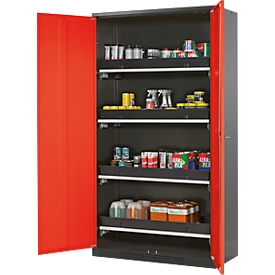 Armoire à produits chimiques, porte battante, 4 bacs extractibles, 1055 x 520 x 1950 mm, rouge circulation
