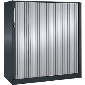 Armoire à rideau coulissant ASISTO C 3000, 3 hauteurs de classeurs, avec rideau coulissant acoustique, largeur 1200 mm, anthracite/argent alu