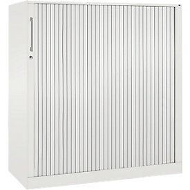 Armoire à rideau coulissant ASISTO C 3000, 3 hauteurs de classeurs, avec rideau coulissant acoustique, largeur 1200 mm, blanc/blanc