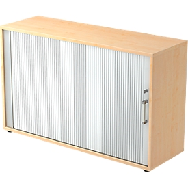 Armoire à rideau coulissant TARVIS, 2 hauteurs de classeur, l. 1200 x P 400 x H 825 mm, verrouillable et empilable, coloris érable/alu argent