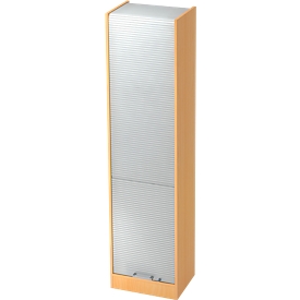 Armoire à rideau coulissant TARVIS, 5 hauteurs de classeur, verrouillable, l. 500 x P 400 x H 2004 mm, coloris hêtre/alu argent