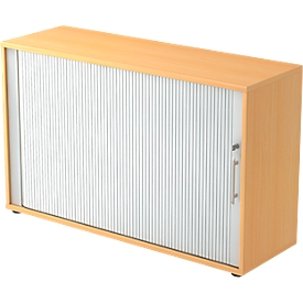 Armoire à rideau coulissant ULM, 2 HC, rideaux argentés, l. 1200 x P 400 x H 748 mm, coloris hêtre