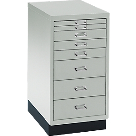 Armoire à tiroirs A4, avec 8 tiroirs, 675 mm de hauteur, gris clair
