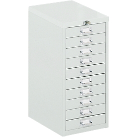 Armoire à tiroirs avec verrouillage central, 10 tiroirs, 675 mm de hauteur, gris clair