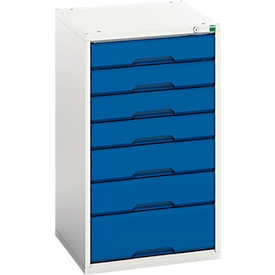 Armoire à tiroirs Bott verso, 7 tiroirs, jusqu'à 75 kg par tiroir, porte battante, ouverture totale, L 525 x P 550 x H 900 mm, tôle d'acier, gris-bleu