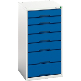 Armoire à tiroirs Bott verso, 7 tiroirs, verrouillable, jusqu'à 1000 kg, L 525 x P 550 x H 1000 mm, tôle d'acier, gris clair/bleu gentiane