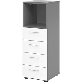 Armoire à tiroirs Breno, 4 tiroirs, 1 compartiment, poignées métalliques, L 400 x P 420 x H 1100 mm, graphite/blanc