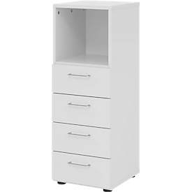 Armoire à tiroirs Breno, 4 tiroirs, 1 compartiment, poignées métalliques, L 400 x P 420 x H 1100 mm, gris clair/gris clair