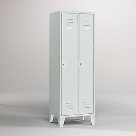 Armoire à vêtements, 2 portes, L 600 x H 1800 mm, pieds inclus, serrure à loquet rotatif, gris clair