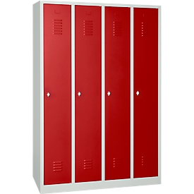 Armoire à vêtements, 4 portes, L 1170 x H 1800 mm, fermeture tournante, gris clair/rouge feu
