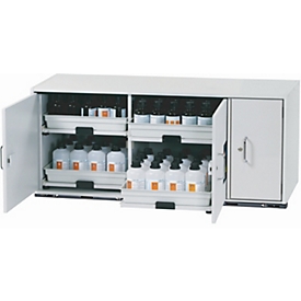 Armoire basse acide et alcaline asecos SL-CLASSIC-UB, portes battantes, façade gris clair, L 1400 x P 570 x H 600 mm