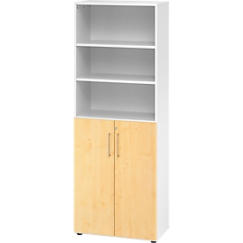 Armoire combinée Breno, 6OH, élément d'armoire et d'étagère, verrouillable, L 800 x P 420 x H 2156 mm, panneau de particules, blanc/érable