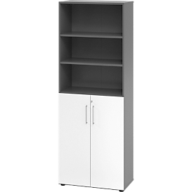 Armoire combinée Breno, 6OH, élément d'armoire et d'étagère, verrouillable, L 800 x P 420 x H 2156 mm, panneau de particules, graphite/blanc