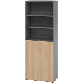Armoire combinée Breno, 6OH, élément d'armoire et d'étagère, verrouillable, L 800 x P 420 x H 2156 mm, panneau de particules, graphite/chêne