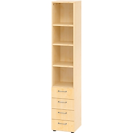 Armoire combinée Breno, avec 4 tiroirs &amp; élément d'étagère, 6 HC, L 400 x P 420 x H 2156 mm, panneau de particules, érable/érable