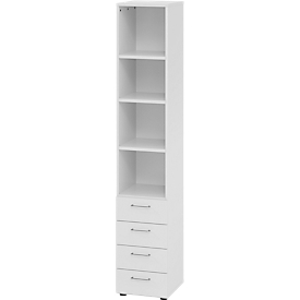 Armoire combinée Breno, avec 4 tiroirs &amp; élément d'étagère, 6 HC, L 400 x P 420 x H 2156 mm, panneau de particules, gris clair/gris clair