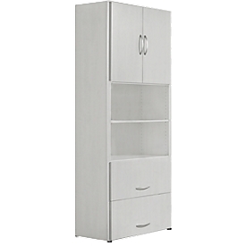 Armoire combinée PALENQUE, 6 HC, portes en bois, tiroir à dossiers suspendus, l. 800 x P 420 x H 2160 mm, gris clair