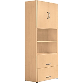 Armoire combinée PALENQUE, 6 HC, portes en bois, tiroir à dossiers suspendus, l. 800 x P 420 x H 2160 mm, hêtre