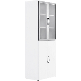 Armoire combinée PALENQUE, 6 OH, portes en bois/verre, L 800 x P 420 x H 2160 mm, blanc