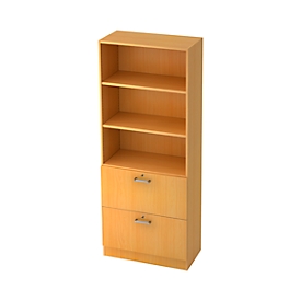 Armoire combinée TARVIS, 5 HC, 2 étagères + 2 tiroirs à DS verrouillables, l. 800 x P 420 x H 2004 mm, décor hêtre