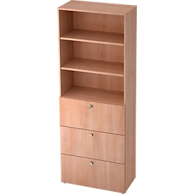 Armoire combinée TOPAS LINE, 6 hauteurs de classeurs, étagère et dossiers suspendus, décor noyer/noyer