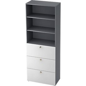 Armoire combinée TOPAS LINE, 6 hauteurs de classeurs, étagère et dossiers suspendus, graphite/blanc