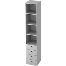 Armoire combinée TOPAS LINE, 6 hauteurs de classeurs, étagères + 4 tiroirs, gris clair/gris clair