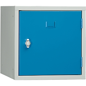Armoire cube en métal verrouillable, 380 mm, corps gris, porte bleu clair RAL 5012