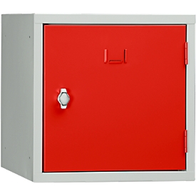 Armoire cube en métal verrouillable, 380 mm, corps gris, porte rouge RAL 3020