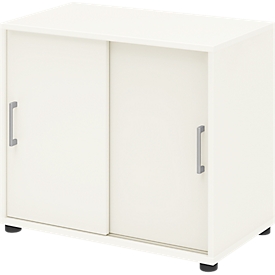 Armoire d'appoint TEMPIO, en bois, 2 portes coulissantes, 2 OH, L 800 x P 430 x H 740 mm, blanc/blanc