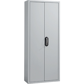 Armoire d'atelier, hauteur 1690 mm, 10 étagères, 28 bacs, avec portes, alu blanc