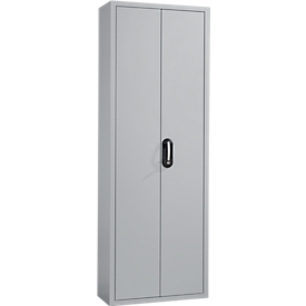 Armoire d'atelier, hauteur 1980 mm, 15 étagères, sans bacs, avec portes, alu blanc