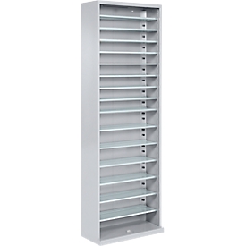 Armoire d'atelier, hauteur 1980 mm, 15 étagères, sans portes et sans bacs, alu blanc