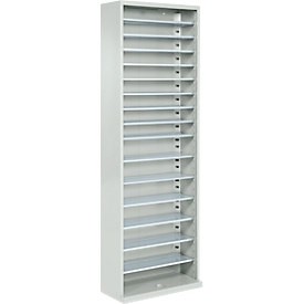 Armoire d'atelier, hauteur 1980 mm, 15 étagères, sans portes et sans bacs, gris clair