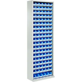 Armoire d'atelier, hauteur 1980 mm, 18 étagères, 114 bacs, sans portes, gris clair