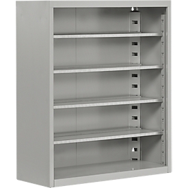 Armoire d'atelier, hauteur 830 mm, 4 étagères, sans portes et sans bacs, alu blanc 