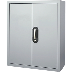 Armoire d'atelier, hauteur 830 mm, 6 étagères, sans bacs, avec portes, alu blanc 
