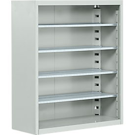 Armoire d'atelier - l. 700 x P 300 x H 830 mm - 4 étagères - sans bacs - sans portes - gris clair