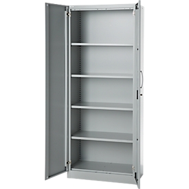 Armoire de bureau, 5 HC, verrouillable, avec portes en applique, L 800 mm, alu blanc
