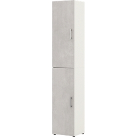 Armoire de bureau TEMPIO, en bois, 2 portes, 6 OH, L 400 x P 340 x H 2130 mm, blanc/béton