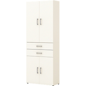 Armoire de bureau TEMPIO, en bois, 4 portes, 2 tiroirs, 6 OH, L 800 x P 340 x H 2130 mm, blanc/blanc