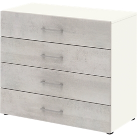 Armoire de bureau TEMPIO, en bois, 4 tiroirs, 2 OH, L 800 x P 340 x H 720 mm, blanc/béton